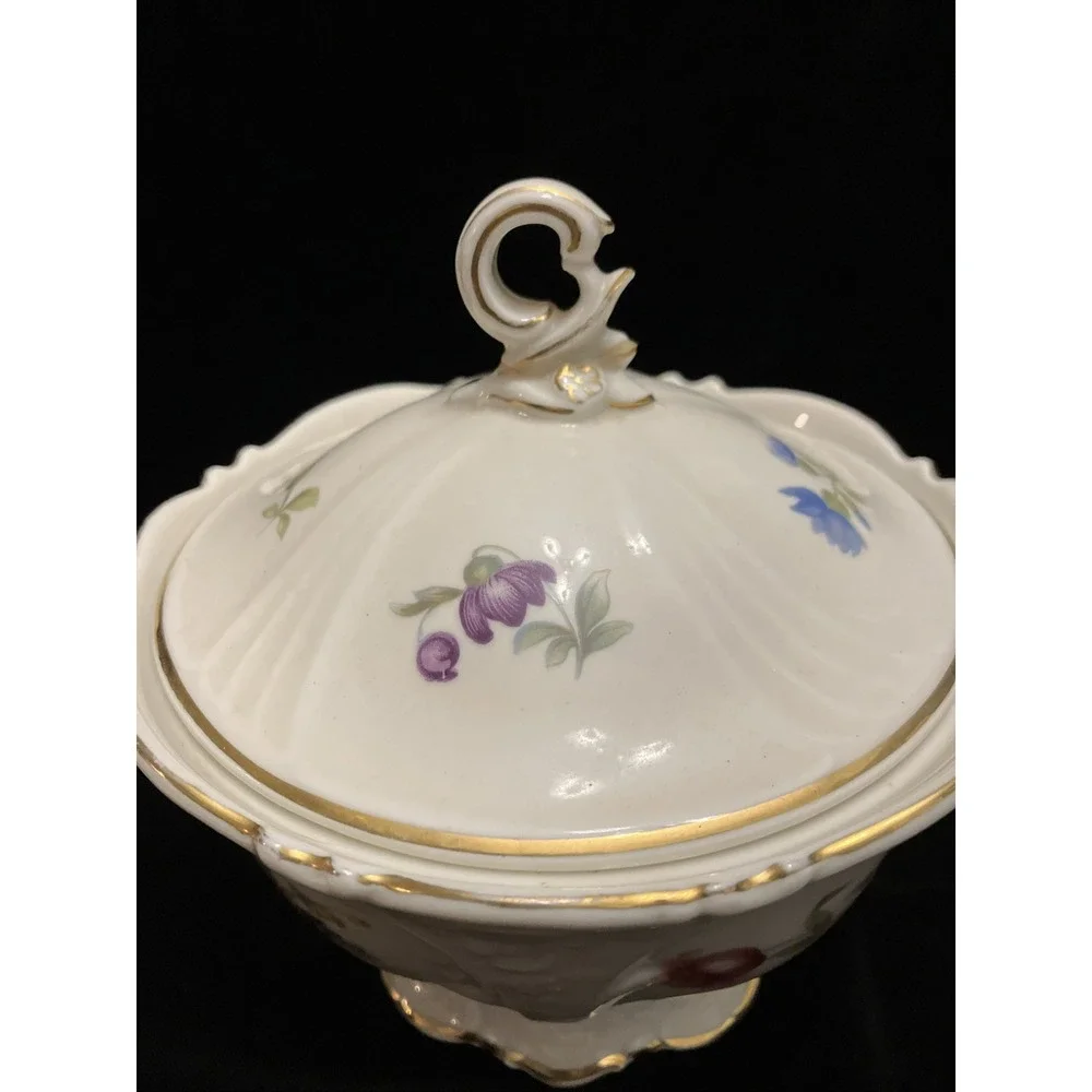 VTG Krautheim Bavarian Porcelain China Floral Sugar Bowl US Zone Germany 1940s